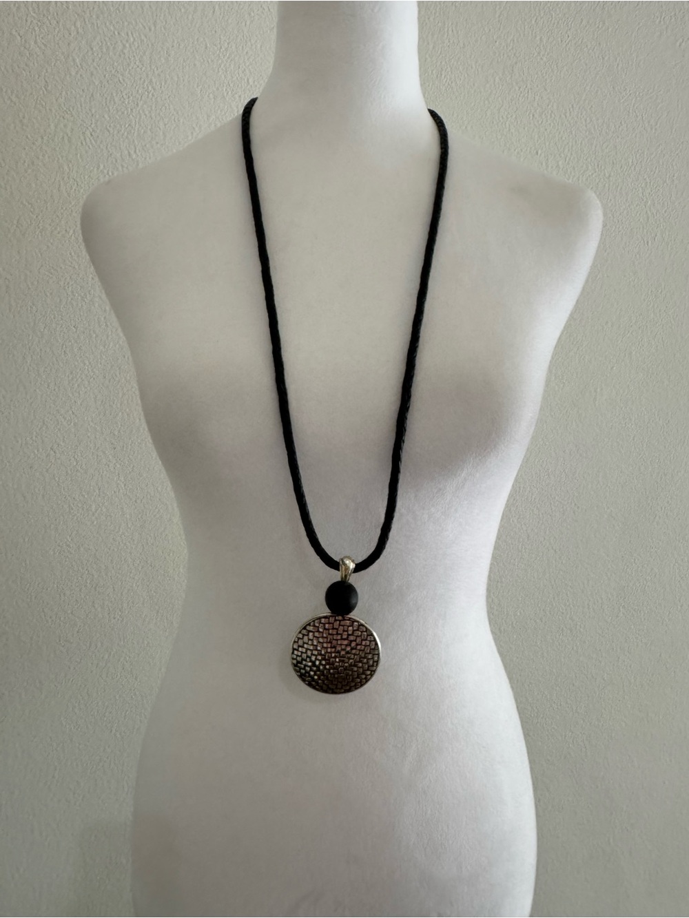 Brighton Black Cord Necklace with Textured Round Pendant